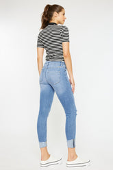 Kancan Women's Distressed Button Fly Jeans - Trendy Stretch Denim for Ultimate Comfort
